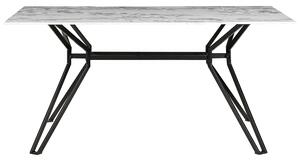 Tavolo da pranzo impiallacciato effetto marmo gambe in metallo Nero piano in vetro temperato rettangolare 160 x 90 cm Beliani