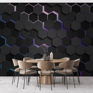 Carta da parati Esagoni neri con effetto 3d nei colori nero e viola, Carta da parati lastrazione, u79935v2 : Uwalls.it