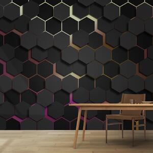 Carta da parati Esagoni neri con effetto 3d nei colori nero e rosa, Carta da parati lastrazione, u79935v3 : Uwalls.it