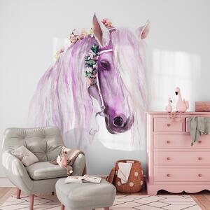 Carta da parati Cavallo blu con fiori nella criniera dai colori viola, Carta da parati per Bambini, u93591v1 : Uwalls.it