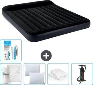 Lettino Intex - 2 persone - 183 x 203 x 25 cm - Blu scuro - Consegna inclusa Lenzuolo di ricambio - Bacio - Pompa - Set di riparazione e protezione per il cuscino