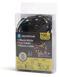 Aigostar - Catena LED esterna 100 LED, 8 funzioni, 3xAA, 10,3m, IP44, bianco cal
