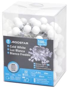 Aigostar - Catena luminosa LED per esterni 100xLED/3xAA/8 funzioni 10,3 m IP44 bianco freddo