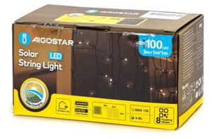 Aigostar - Catena luminosa solare a LED 100x LED / 8 modalità 4x1m IP65 bianco caldo