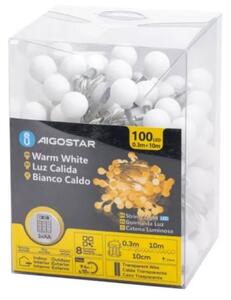 Aigostar - Catena luminosa LED per esterni 100xLED/3xAA/8 funzioni 10,3 m IP44 bianco caldo