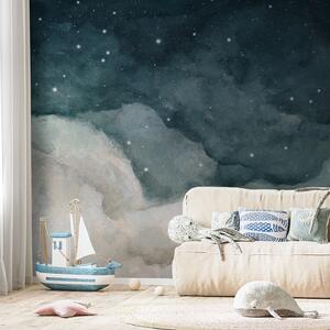 Carta da parati Pittura ad acquerello del cielo notturno con luna crescente e stelle brillanti in, Carta da parati per Bambini, u96076v2 : Uwalls.it