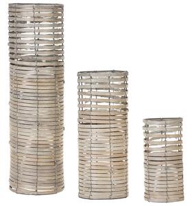 Set di 3 portacandele in legno di pioppo chiaro portacandele in vetro varie misure design boho quadrato alto Beliani
