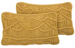 Set di 2 cuscini decorativi in macramè di cotone giallo 30 x 50 cm Corda Boho Retro Decor Accessori Beliani