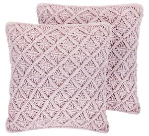 Set di 2 cuscini decorativi rosa cotone macramè 45 x 40 cm corda Boho Retro Decor accessori Beliani