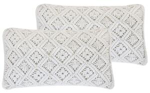 Set di 2 cuscini decorativi bianco cotone macramè 30 x 50 cm corda boho Retro Decor accessori Beliani