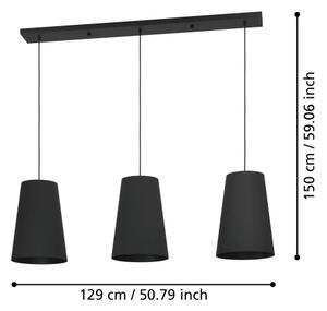 Eglo 390133 - Lampadario a sospensione con filo PETROSA 3xE27/40W/230V nero