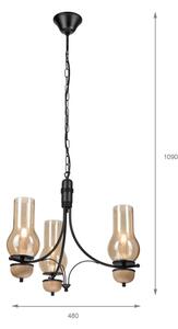 Brilagi - Lampadario LED a catena COTTAGE 3xE14/40W/230V quercia/nero/beige fumé
