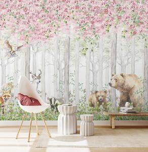 Carta da parati Foresta in fiore con animali, Carta da parati per Bambini, Carta da parati per Ragazze, u97614 : Uwalls.it