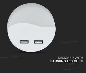 LED Luce notturna con sensore crepuscolare 2xUSB LED/0,45W/230V 3000K