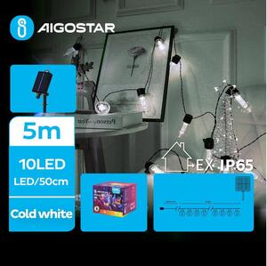 Aigostar - Catena solare a LED 10xLED/8 funzioni 6,5m IP65 bianco freddo