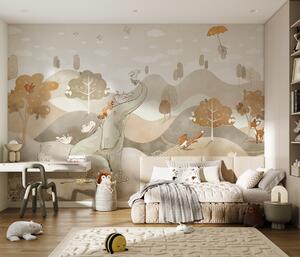 Carta da parati Paesaggio con simpatici animali, Carta da parati per Bambini, Carta da parati Vivaio in stile scandinavo, u98695 : Uwalls.it