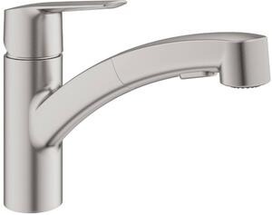 Miscelatore da cucina - Supersteel - Miscelatore monocomando per lavello - Doccia estraibile - Bocca girevole bassa a 90° - GROHE Start - 30531DC1