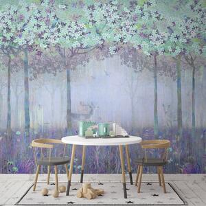 Carta da parati Alberi fioriti con lunghi tronchi, cervi tra gli alberi, Carta da parati per Bambini, u62100v1 : Uwalls.it