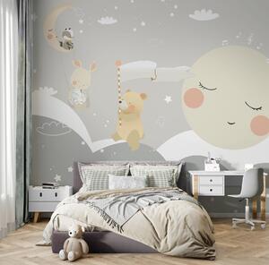Carta da parati Un cartone animato con una luna e un orso, Carta da parati per Bambini, Carta da parati popolare, u97462 - Tapeko.it