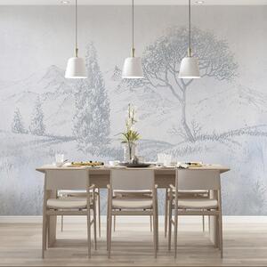 Carta da parati Paesaggio toscano, albero, campo, minimalismo, colori naturali blu, Carta da parati Provenzale, u99570v2 : Uwalls.it