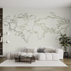 Carta da parati Mappa del mondo, rami di alberi, disegno al tratto, minimalismo, natura, verde, Carta da parati Design, u99731v1 : Uwalls.it