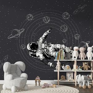 Carta da parati Astronauta e pianeti su sfondo grigio scuro, Carta da parati Spazio, w00712v5 : Uwalls.it