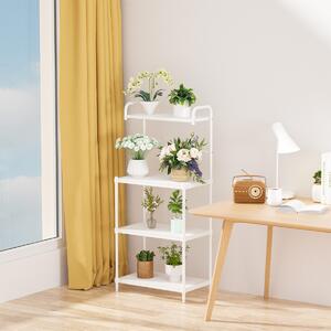 Costway Carrello da cucina per microonde con 4 livelli struttura in metallo mensole a rete, Carrello multiuso Bianco