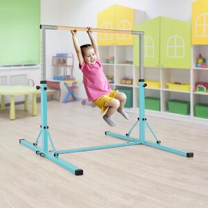 Costway Barra ginnastica per bambini e materassino pieghevole per yoga, Attrezzatura palestra domestica e tappetino da ginnastica Azzurro