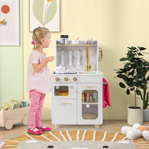 Costway Cucina giocattolo per bambini con fornello forno microonde lavello rubinetto telefono e accessori, Cucinetta giocattolo in legno per bambini 3+ anni