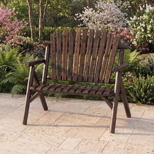 Costway Sedia da giardino 2 posti in legno con braccioli schienale alto e seduta a doghe portata 300 kg, Panca da giardino adirondack Marrone
