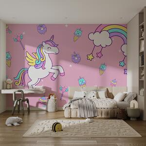 Carta da parati unicorno, arcobaleno su sfondo rosa, Carta da parati per Bambini, Carta da parati gli unicorni, w08102 : Uwalls.it