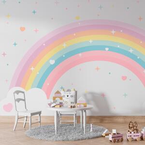 Carta da parati Arcobaleno colorato con stelle e cuori in, Carta da parati per Bambini, Carta da parati per bambini Arcobaleno, w08109 : Uwalls.it