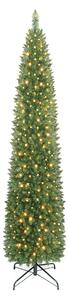 Costway Albero di natale slim artificiale con luci incorporati per interno/esterno, Albero natale stretto con 592 rami 200 luci e base in metallo 211 cm