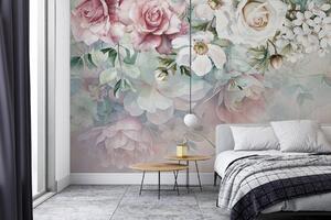 Carta da parati Pittura di fiori su una superficie, Carta da parati acquerello sul muro, Carta da parati popolare, w08153 - Tapeko.it