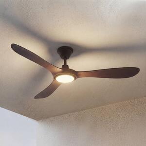 Ventilatore da soffitto per esterni a LED Lucande Winrod, legno scuro, Winrod Lucande, dimmerabile, Legno scuro, Plastica, Moderno