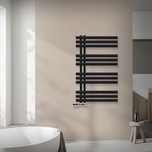 LuxeBath radiatore da bagno Iron EM 600x1000 mm nero opaco attacco laterale con set di collegamento e termostato Radiatore di design a parete ad angolo, senza elemento riscaldante