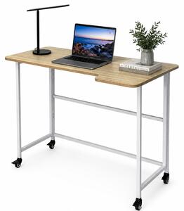Tavolo Scrivania Pieghevole 100x50x75 cm con 4 Ruote con Freno in MDF e Ferro