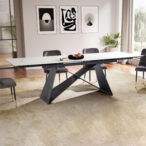 WOHNLING Tavolo da sala da pranzo 180 260 cm allungabile in Vetroceramica vetro bianco Tavolo in Vetroceramica effetto marmo Grande tavolo da cucina di design Tavolo da pranzo rettangolare stravagante