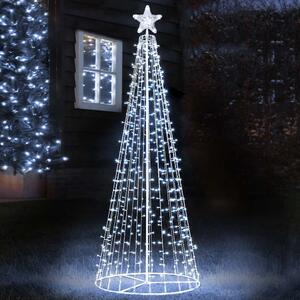 Albero di Natale Luminoso Ø80x220 cm 592 LED con 8 Giochi di Luce da Esterno in Metallo Bianco Freddo