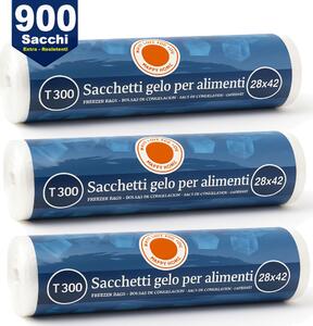 Set 3 Rotoli Sacchetti Freezer 28x42 cm 900 Sacchetti per Alimenti in Plastica Trasparente
