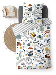 Set copripiumino e federa da bambini bianco in cotone per letto singolo 140x200 cm Pti Bolide – douceur d'intérieur