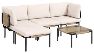 Outsunny Set da Giardino 5 Pezzi in Polyrattan, con 3 Poltrone, Tavolo in Vetro, Pouf, Seduta Ampia e Profonda, Cuscini Rimovibili | Aosom Italy