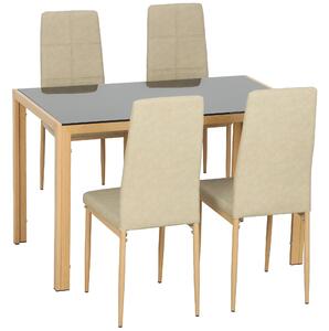 HOMCOM Set Tavolo da Pranzo in Vetro Temperato con 4 Sedie in Pelle Sintetica, 120x70x75cm, Legno | Aosom Italy