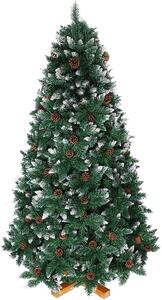Albero di Natale Innevato King Premium 210 cm 1178 Rami con Pigne e Base in Legno Verde