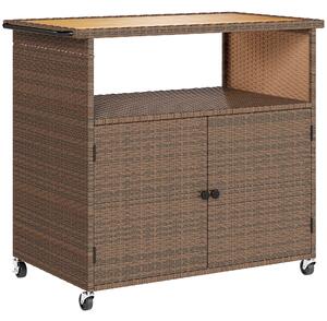 Outsunny Carrello Cucina con Piano, Ripiano, Ruote e Maniglia Laterale, in Rattan, 95x54x84 cm, Marrone | Aosom Italy