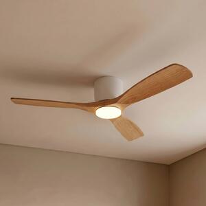 Ventilatore da soffitto LED Lucande Smart Moneno, bianco/legno, Tuya Moneno Lucande, dimmerabile, Legno chiaro, Soggiorno / Sala da pranzo, Metallo, Moderno
