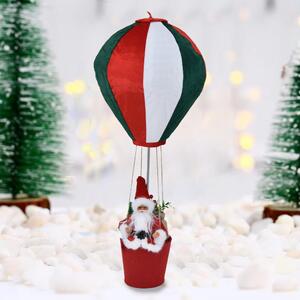 Decorazione Natalizia Mongolfiera di Babbo Natale Ø40x92 cm in Velluto Bianco Verde e Rosso