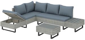 Outsunny Salotto da Giardino 3 Pezzi in Rattan, Divano Angolare a L con Schienale Regolabile e Tavolino Effetto Legno, Grigio | Aosom Italy