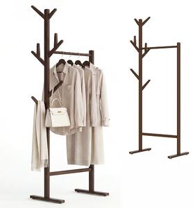 Stand Appendiabiti in Bambù 65x40x132-170 cm con 8 Ganci e Barra Portata 120 kg Rovere