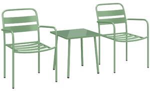 Outsunny Set da Giardino 3 Pezzi, Tavolo con Piano in Vetro Temperato e 2 Sedie a Doghe, Struttura in Acciaio Zincato, Verde | Aosom Italy
